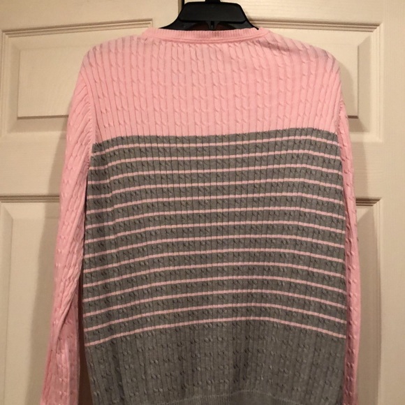 Kim Rogers - XL - Pink with Gray Stripe Small Cable -Cotton Sweater - Picture 5 of 6